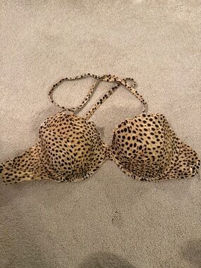 Shade & Shore Leopard Print Tan and Black Bikini Top
